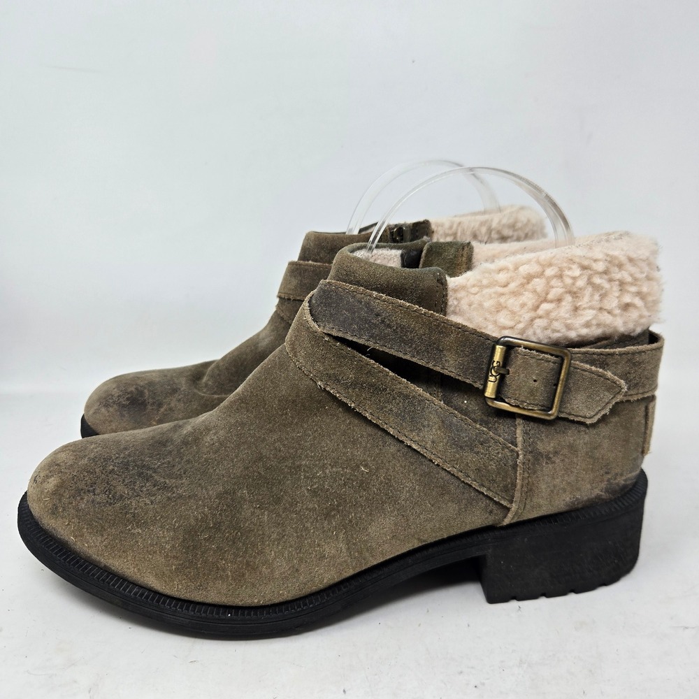 UGG Benson Olive Green Suede Shearling Buckle Ankle Boots 1095151 Womens 8.5 - Picture 5 of 11